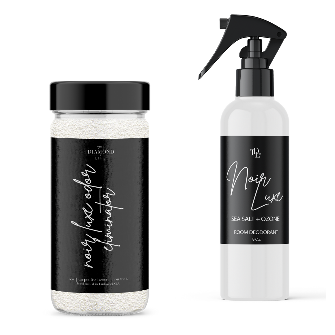 The Diamond Life Home "Noir Luxe" Sea Salt, Ozone, & Black Plum Carpet Powder & Upholstery Freshener With Room Deodorizer, Air/Fabric/Linen Mist