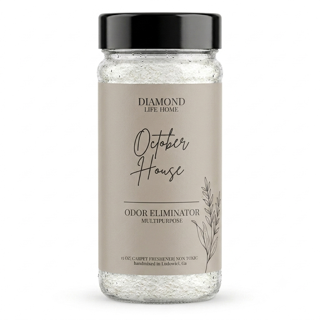 Diamond Life Home "October House" Carpet Deodorizer Powder Odor Eliminator, Cinnamon Bark & Clove Bud & Warm Woods, 15 OZ