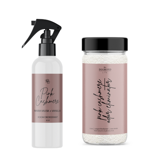 The Diamond Life “Pink Cashmere” Carpet Powder & Room Spray Bundle – Apple, Spices & Vanilla – Carpet Deodorize