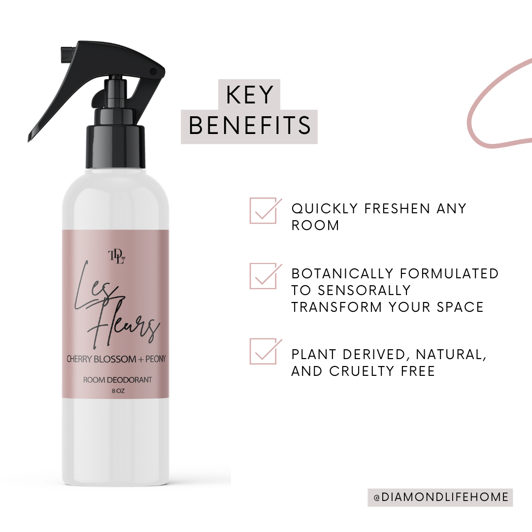 The Diamond Life Home "Les Fleurs" Cherry Blossom & Peony Carpet Powder & Upholstery Freshener With Room Deodorizer, Air/Fabric/Room Mist