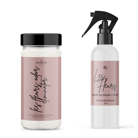 The Diamond Life Home "Les Fleurs" Cherry Blossom & Peony Carpet Powder & Upholstery Freshener With Room Deodorizer, Air/Fabric/Room Mist